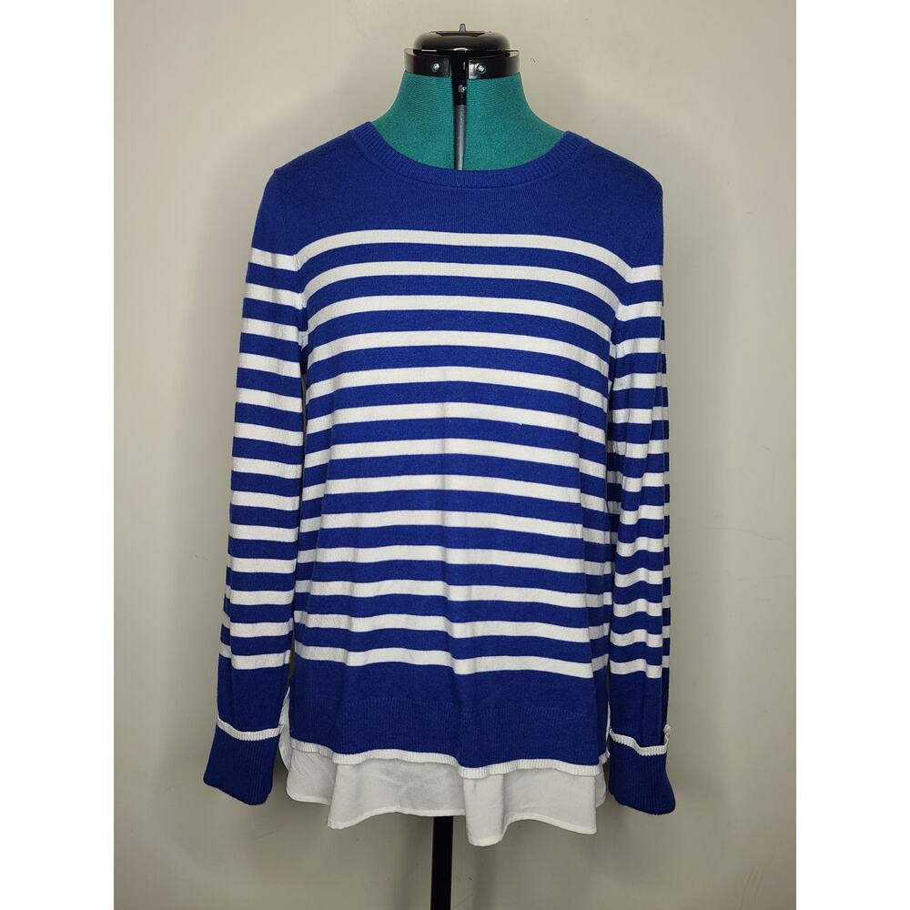 Calvin Klein blue white stripe long sleeve sweater with shirt tail - medium